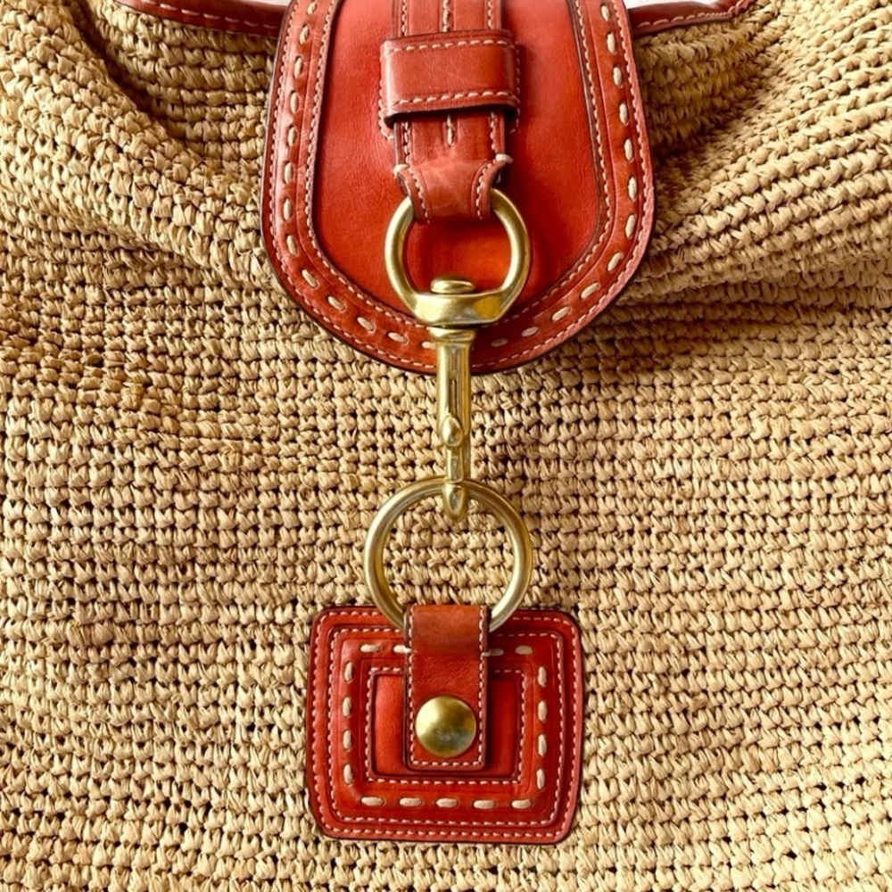 Coach XL Bleeker Millie Raffia Hobo Tote Bag F13374 Color Red and Tan - Picture 3 of 7